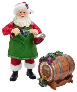 10.5" Fabriche Wine Santa and Barrel, 2 Piece Set