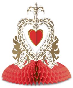 12 Piece of Red and Gold Vintage Valentine Cupid's Heart Center Piece 11.50"