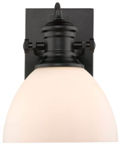 1-Light Black Bath-Light With Opal Glass