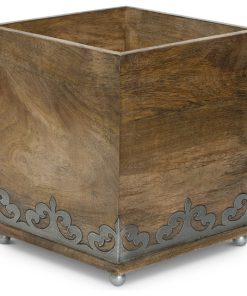 Wood and Metal 8.5-Inch Square Heritage Collection Footed Wastebasket