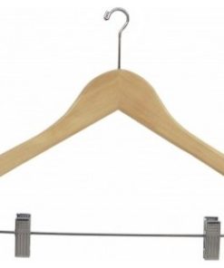 Wooden Anti-Theft Security Combo Hanger, Natural/Chrome Finish, Box of 50