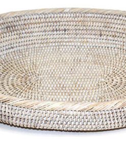 White Wash Rattan Oval Tray With Loop Handles