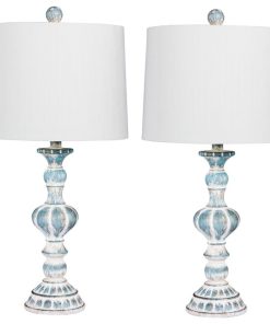 Fangio Lighting Set of 2 26.5" Candlestick Table Lamps, Blue
