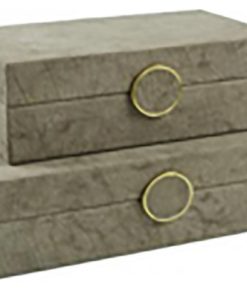 Wood 2-Piece Set Box With Medallion, Beige
