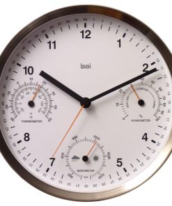 10" Brushed Stainless Steel Weather Station Wall Clock White