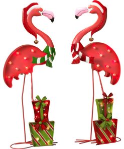 Lighted Holiday Flamingos, Set of 2