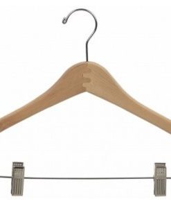 Wooden Curved Combo Hanger, Natural/Chrome Finish, Box of 25
