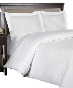 100% Cotton 600TC Striped Duvet Cover Set, White, Full/Queen