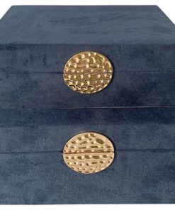 Wood, 2-Piece Set 10/12" Box With Medallion, Navy/Gold