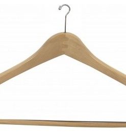 Wood Anti-Theft Curved Suit Hanger With Locking Bar, Natural Finish, Box of 50