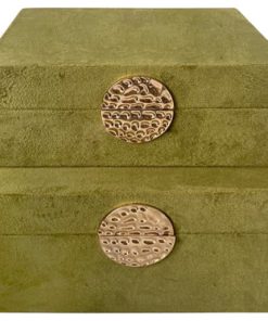 Wood 2-Piece Set Box With Medallion, Olive/Gold