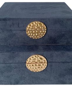 Wood 2-Piece Set Box With Medallion, Navy/Gold