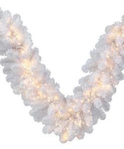White Artificial Christmas Garland , Warm White, 9' x 18"