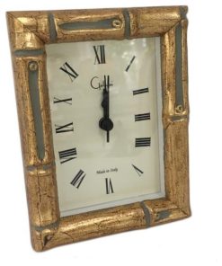 Wooden Faux Bamboo Rectangular Clock, Gold