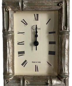 Wooden Faux Bamboo Rectangular Clock, Silver