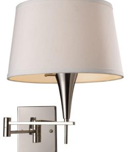 1-Light Swingarm Wall Lamp In Polished Chrome White Shade Made Of Fabric Metal
