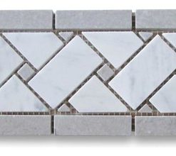 White Basketweave Mosaic Border With Gray Dots Honed4X12