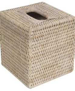 White Rattan Tissue Box Square