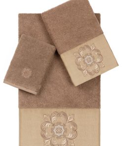 100% Turkish Cotton Alyssa 3-Piece Embellished Towel Set, Latte