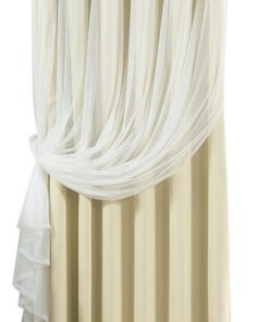 Wide Width Tulle Sheer Lace Blackout 2-Piece Curtain Set, Beige