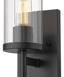 Winslett Wall Sconce in Black with Ribbed Clear Glas Shade