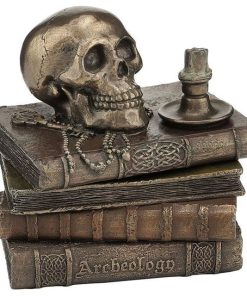 Wizard's Study Trinket Box With Skull and Candle, Cold Cast Bronze