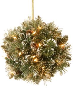 12" Glittery Bristle Pine Kissing Ball With Pine Cones