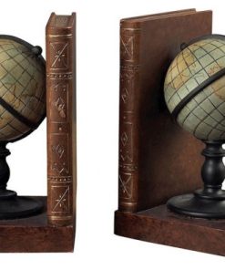 World Map Globe On Book Bookend Made Of Resin In A Brown Green Finish