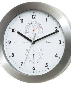11" Brushed Aluminum Weather Station Wall Clock White