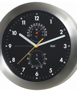 11" Brushed Aluminum Weather Station Wall Clock Black