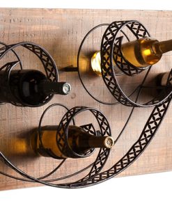 Zamora Fir and Swirled Iron Wall Mount 4 Bottle Wine Rack