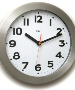 11" Brushed Aluminum Wall Clock Mega White