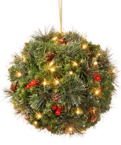12" Crestwood Spruce Kissing Ball With Battery Operated Warm White LED Lights