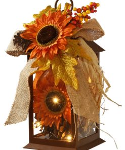 12" Decorated Autumn Lantern With LED Lights
