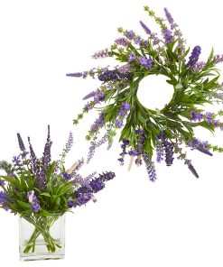 12'' Lavender Arrangement and 14" Lavender Wreaths, Set of 2