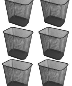 YBM Home Steel Black Mesh Rectangular Open Top Waste Basket 3 Gallon, 6-Pack