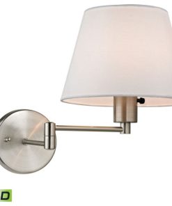 1-Light Swingarm Wall Lamp In Brushed Nickel White Fabric Shade Made Of Fabric