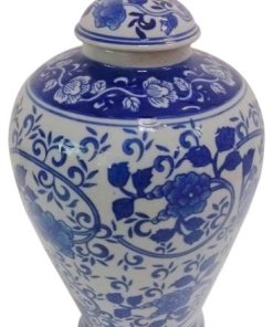 12" Blue and White Porcelain Melon Jar With Lid