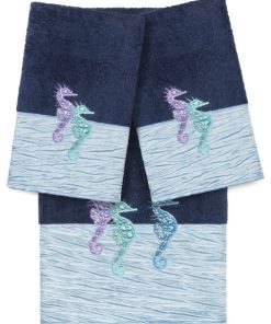 100% Turkish Cotton Sofia 3-Piece Embellished Towel Set, Midnight Blue