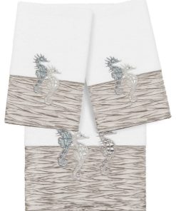 100% Turkish Cotton Sofia 3-Piece Embellished Towel Set, White / Gray