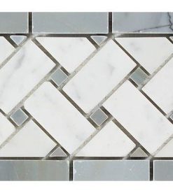 12 Polished Carrara Basketweave Border With Blue-Gray Dots, 4 3/4 X 12, 5 pieces